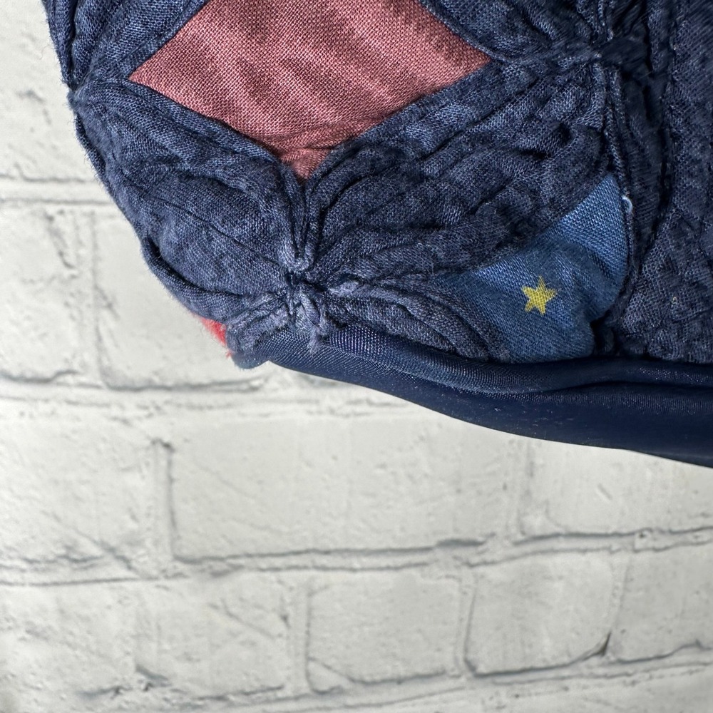 Donna Sharp Quilted Tote Bag Cathedral Window Patchwork Navy Blue Red - Picture 8 of 15